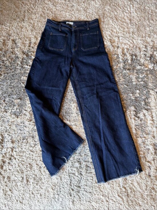 Oat New York Denim - OAT New York High Rise Wide Leg Jeans Blue Raw Hem Women 10/30